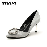 ST&SAT; 星期六 春季款格利特水钻扣饰浅口高跟女单鞋SS81111355