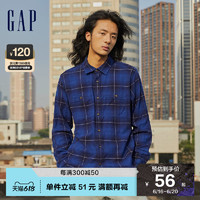 Gap男装春季款纯棉法兰绒商务格纹长袖衬衫461137通勤运动衬衣