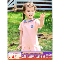 Classic Teddy精典泰迪女童连衣裙儿童公主裙中小童装夏季薄款裙子夏装新款衣服 小小海军粉色 100
