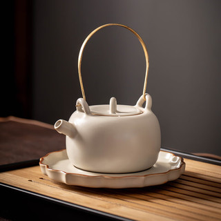 瓷牌茗茶具（cipaiming teaset）米黄汝窑功夫茶具套装整套陶瓷茶壶开片可养盖碗轻奢高档喝茶中式 米黄汝窑《盖碗》10件套