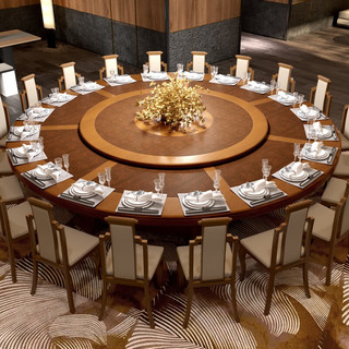 佐盛酒店餐桌大圆桌新中式会所饭店包厢岩板转盘桌子商用1.6米手动款
