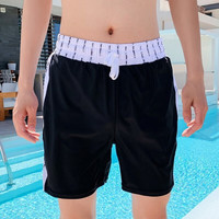 耐浪情侣沙滩游泳裤男士大码宽松速干双层带内衬防尴尬水世界度假 黑色白边 XXL