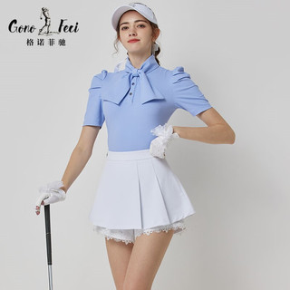 格诺菲驰（GONOFECI）高尔夫服装女套装夏季短袖golf球衣弹力修身上衣透气速干球衣 浅蓝色上衣 S