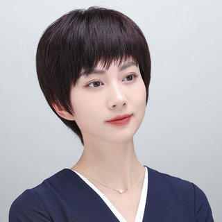 恒发 假发女真发全手织真发中老年假发套时尚轻薄妈妈短直头套 全手织  原生辫子发 自然黑