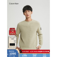 Calvin Klein Jeans23早秋新款男士休闲简约绣标舒适圆领纯棉针织衫ZM02508 RB8-燕麦色 M