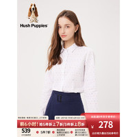 Hush Puppies暇步士女装2023秋季纯棉透气提花休闲减龄长袖衬衫 118白色 XS