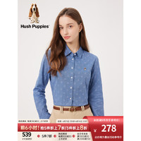 Hush Puppies暇步士女装2023秋季舒适纯棉提花休闲通勤长袖衬衫女 176蓝色 XS