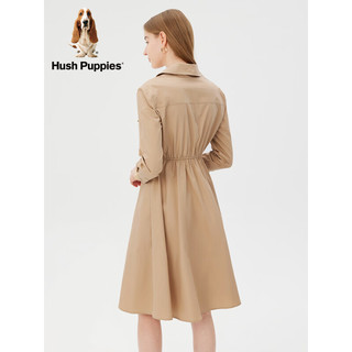 Hush Puppies暇步士女装2023秋纯棉休闲通勤百搭工装风长袖连衣裙 110杏色 XS