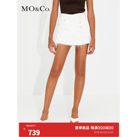 MO&Co.2023夏季新品精致金扣棉质高腰白色牛仔裙裤短裤MBC2SOT013 牛仔白色 24/XXS