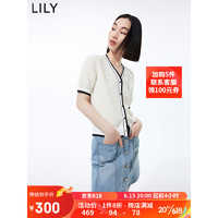 LILY2023夏新款女装别致洋气撞色V领短袖吊带的外搭针织开衫女 601白色 S