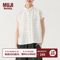 MUJI 無印良品 无印良品（MUJI） 女式 棉桑蚕丝 无袖罩衫 休闲百搭衬衫衬衣女夏款 BC04CC3S 白色格纹