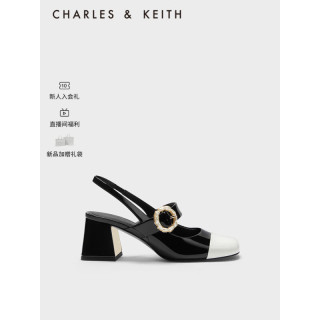 CHARLES&KEITH23秋季新品CK1-60361474包头粗跟玛丽珍鞋凉鞋女 Black Patent黑色 35