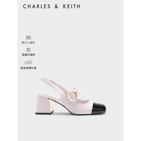 CHARLES&KEITH23秋季新品CK1-60361474包头粗跟玛丽珍鞋凉鞋女 Lilac浅紫色 40