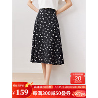 尚都比拉法式碎花半身裙女夏装2023新款遮胯显瘦气质女人味裙子 黑底花色 S