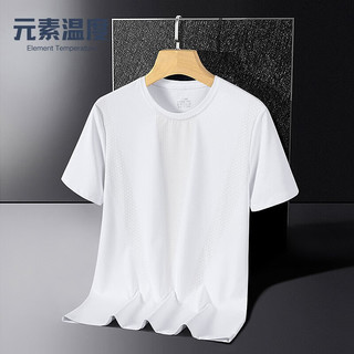 元素温度夏季冰丝速干体恤跑步运动休闲短袖上衣薄款圆领T恤 白色（8901） 5XL（200-220斤）
