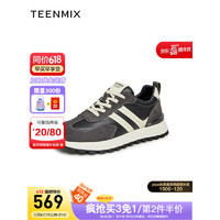 TEENMIX 天美意 2023秋新款商场同款拼色系带运动风阿甘鞋男休闲鞋3KT01CM3 黑色 40