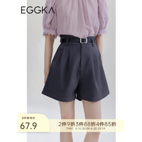 EGGKA 休闲西装短裤女高于夏季2023年新款小个子设计感直筒阔腿裤 灰色 L