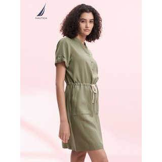 诺帝卡（NAUTICA）女装23春夏新款天丝麻混纺顺滑短袖连衣裙女32DO03 棕绿色3GB M