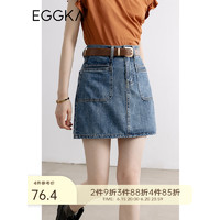 EGGKA 牛仔半身裙女a字高腰夏季2023年新款小个子美式复古短裙子 蓝色 XL