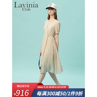 Lavinia ClubLavinia 2023夏季新款v领气质休闲女神范茶歇法式收腰显瘦连衣裙 米杏色 160/84A