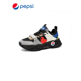 百事（PEPSI）男鞋可乐联名款网面透气休闲运动鞋潮流百搭增高鞋男女 黑/蓝红 39（男）