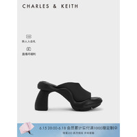 CHARLES&KEITH23夏新品CK1-60580271粗跟休闲外穿一字拖高跟鞋女 Black黑色 35