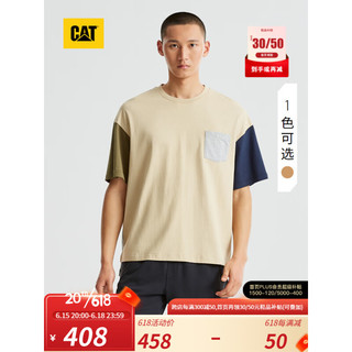 CAT卡特23夏新款男士户外时尚撞色口袋衣袖宽松版短袖T恤商场同款 浅卡其 XL