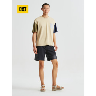 CAT卡特23夏新款男士户外时尚撞色口袋衣袖宽松版短袖T恤商场同款 浅卡其 XL