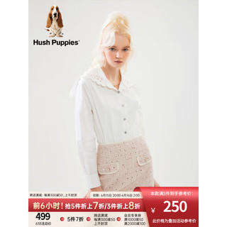 Hush Puppies暇步士女装2023新款复古巴洛克翻领绣花白色长袖衬衫 118白色 L