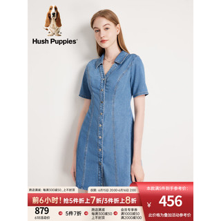 Hush Puppies暇步士女装2023新款修身显瘦收腰V领包臀牛仔连衣裙 186牛仔蓝 M