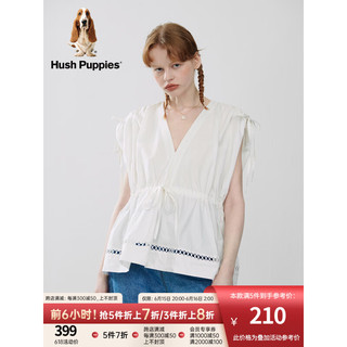 Hush Puppies暇步士女装上衣2023新款宽松收腰无袖V领套头衬衫女 118白色 L