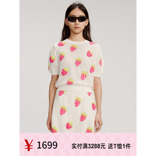 UOOYAA 乌丫 2023夏季新款「草莓胶囊」肌理感毛衫T恤短袖 米白 S