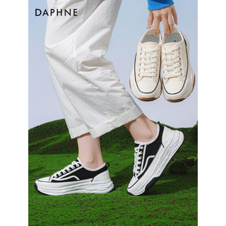 达芙妮（DAPHNE）旗舰 帆布鞋女2023年新款透气厚底增高阿甘鞋复古溶解底小白鞋女 黑色 35