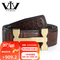 V.V.Brown鳄鱼皮皮带男H板扣裤带休闲高档时尚百搭商务板扣男士父亲节礼物 金色扣头 120cm