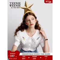Teenie Weenie小熊&小王子联名2023年夏季新款浪漫花边领短袖衬衫女 白色 155/XS
