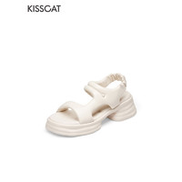 KISSCAT接吻猫女鞋夏季新款舒适凉拖鞋面包凉鞋厚底沙滩鞋女KA43335-51 米色 34