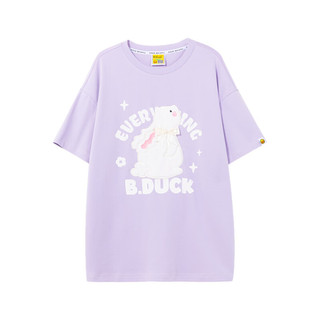 B.Duck小黄鸭短袖T恤2023年夏季新款宽松甜美少女蝴蝶结绒兔创意t 紫色 M