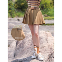 B.Duck小黄鸭短裙半身裙2023年夏季新款复古文艺风百褶裙个性休闲 卡其色 XL