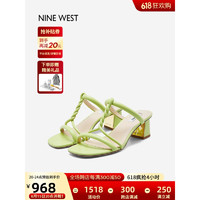 NINE WEST/玖熙罗马凉鞋粗跟一脚蹬高跟鞋外穿拖鞋 NN332001KK 绿色34
