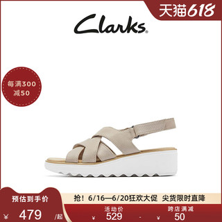 Clarks 其乐 女士夏季牛皮革面厚底坡跟鞋舒适女凉鞋