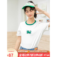 lagogo拉谷谷2023年夏季新款圆领白色撞色拼接宽松T恤女正肩短袖 本白色(V1) 155/S/36