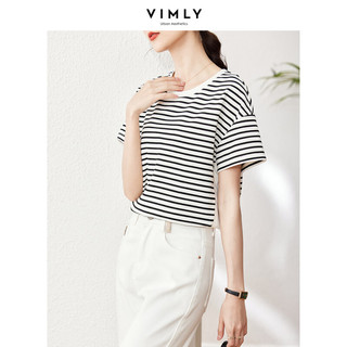 梵希蔓条纹撞色短袖T恤女夏季新款宽松小衫复古减龄洋气百搭上衣 M1531 黑白条纹 M