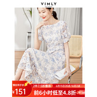 梵希蔓法式浪漫复古穿搭高级感小个子碎花连衣裙女夏季新款蕾丝裙 M1790 蓝白色 XL