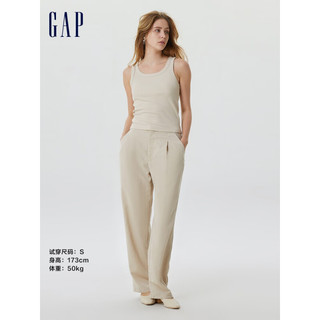Gap女装夏季2023新款无袖背心罗纹针织休闲上衣659464 浅米色 170/96A(M)