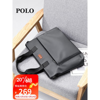 POLO商务公文包男士多隔层手提包16.1英寸电脑包大容量单肩斜挎包灰色