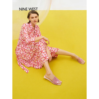 NINE WEST/玖熙拖鞋女2023夏季新款气质外穿透明条带小高跟凉拖女鞋 紫色 34