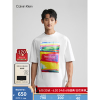 Calvin Klein Jeans23春夏男女情侣印花宽松重磅纯棉T恤J400291 YAF-月光白 XL