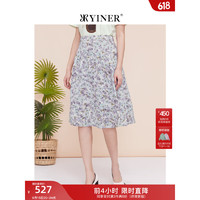 YINER音儿商场同款女装2023夏季新款时尚印花高腰A字裙半身裙 丁香紫 38