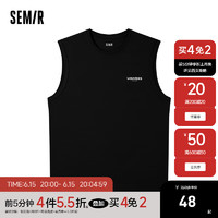 Semir 森马 背心男士字母印花休闲运动内衣凉感舒适无袖打底衣 黑色调00399 185/100A/XXL