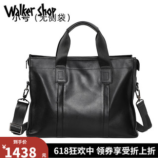 Walker Shop公务包男士手提包牛皮男单肩斜跨包15.6吋电脑包商务公文包男 黑色小号无侧袋